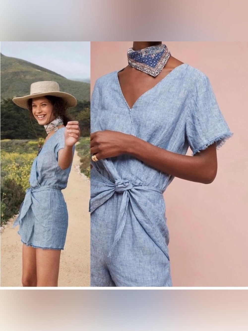 Anthropologie Light Blue Linen Blend Romper